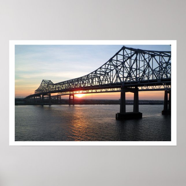Greater New Orleans Bridge at Sunset Poster (Front)