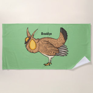 Greater prairie chicken cartoon illustration  beach towel