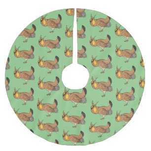 Greater prairie chicken cartoon illustration brushed polyester tree skirt