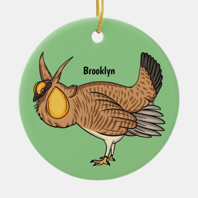 Greater prairie chicken cartoon illustration ceramic tree decoration (Front)