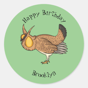 Greater prairie chicken cartoon illustration  classic round sticker