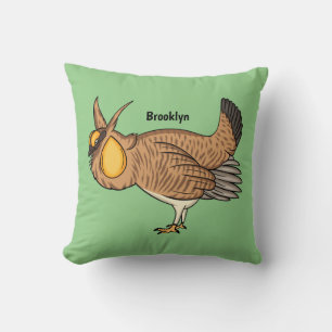 Greater prairie chicken cartoon illustration cushion