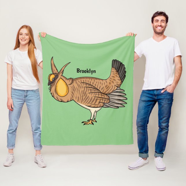 Greater prairie chicken cartoon illustration  fleece blanket (In Situ)