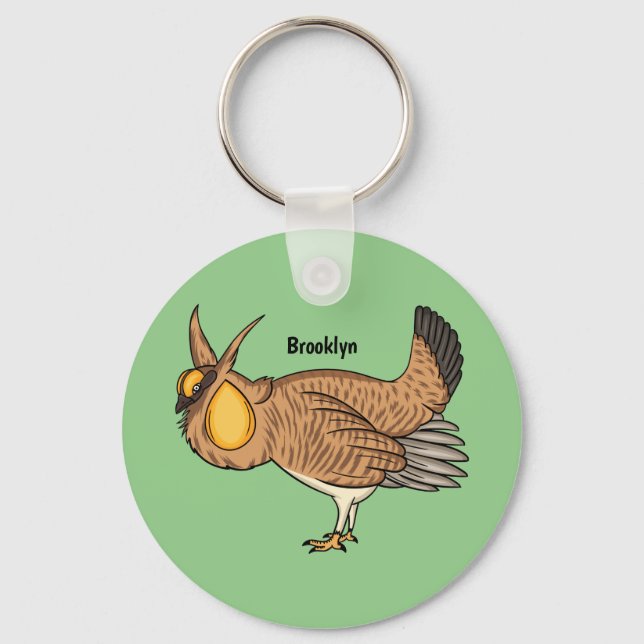 Greater prairie chicken cartoon illustration  key ring (Front)