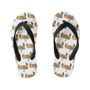Greater prairie chicken cartoon illustration  kid's flip flops