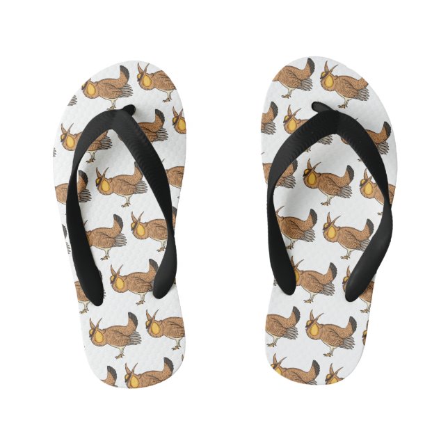Greater prairie chicken cartoon illustration  kid's flip flops (Footbed)
