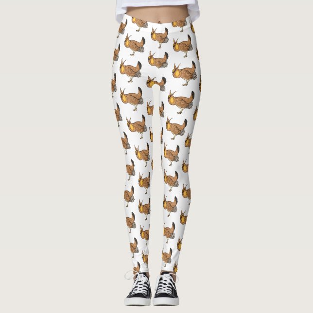 Greater prairie chicken cartoon illustration  leggings (Front)
