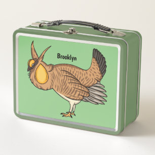 Greater prairie chicken cartoon illustration metal lunch box