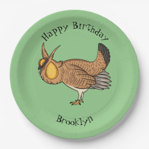 Greater prairie chicken cartoon illustration paper plate