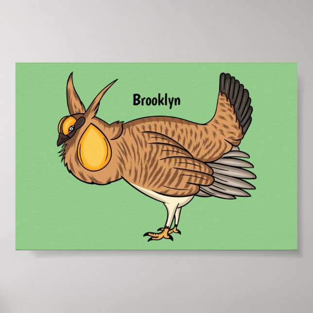 Greater prairie chicken cartoon illustration poster (Front)
