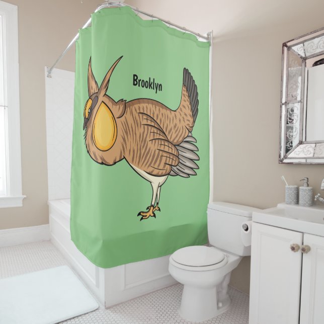 Greater prairie chicken cartoon illustration  shower curtain (In Situ)