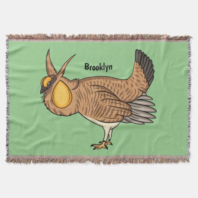 Greater prairie chicken cartoon illustration throw blanket (Front)