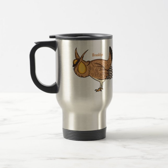 Greater prairie chicken cartoon illustration travel mug (Left)