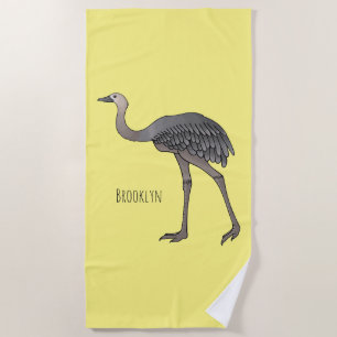 Greater rhea bird cartoon illustration beach towel