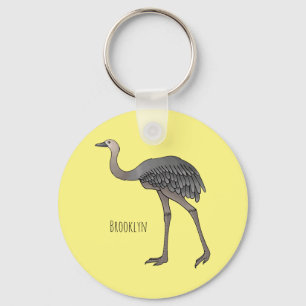 Greater rhea bird cartoon illustration key ring