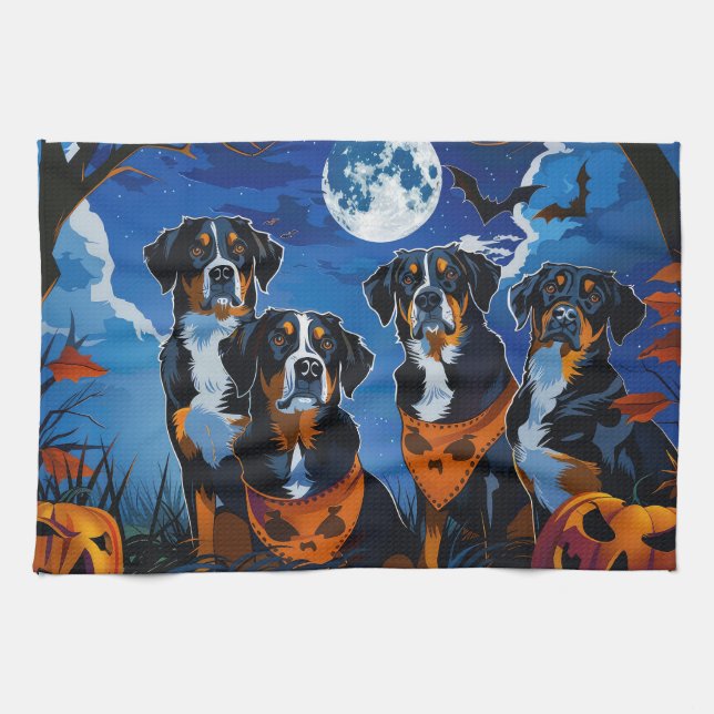 Greater Swiss Halloween Spooky Tea Towel (Horizontal)