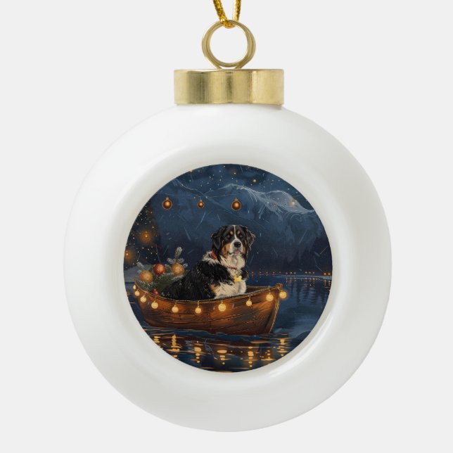 Greater Swiss Mountain Christmas Festive Voyage Ceramic Ball Christmas Ornament (Front)