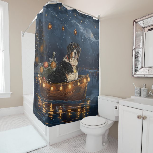 Greater Swiss Mountain Christmas Festive Voyage Shower Curtain (In Situ)