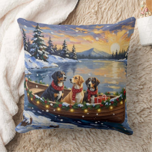 Greater Swiss Mountain Dog Christmas Boat Holiday Cushion