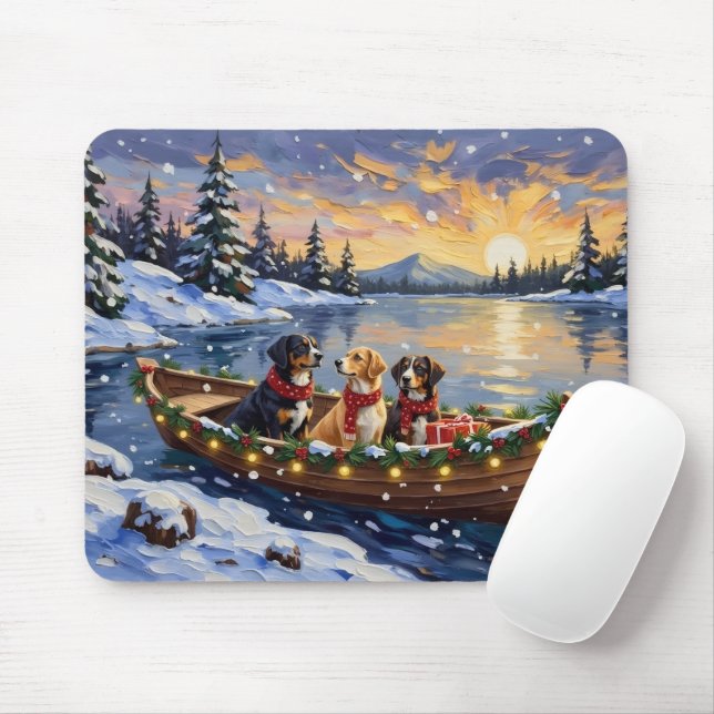 Greater Swiss Mountain Dog Christmas Boat Holiday Mouse Mat (With Mouse)