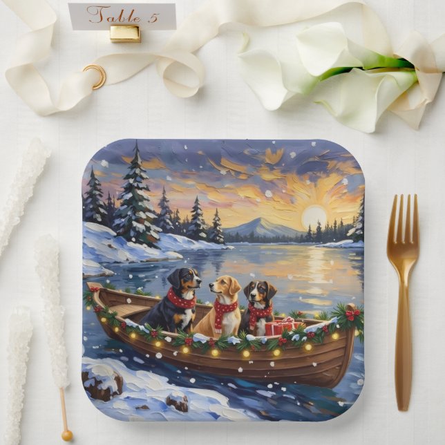 Greater Swiss Mountain Dog Christmas Boat Holiday Paper Plate (Wedding)