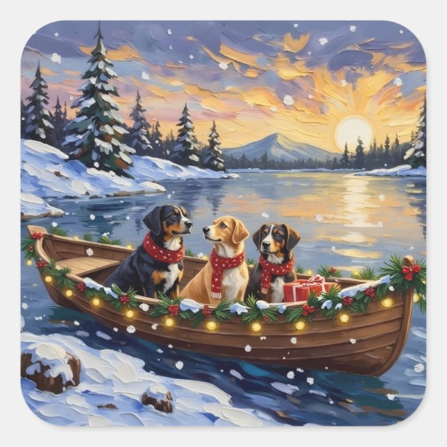 Greater Swiss Mountain Dog Christmas Boat Holiday Square Sticker (Front)
