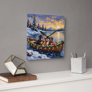 Greater Swiss Mountain Dog Christmas Boat Holiday Square Wall Clock