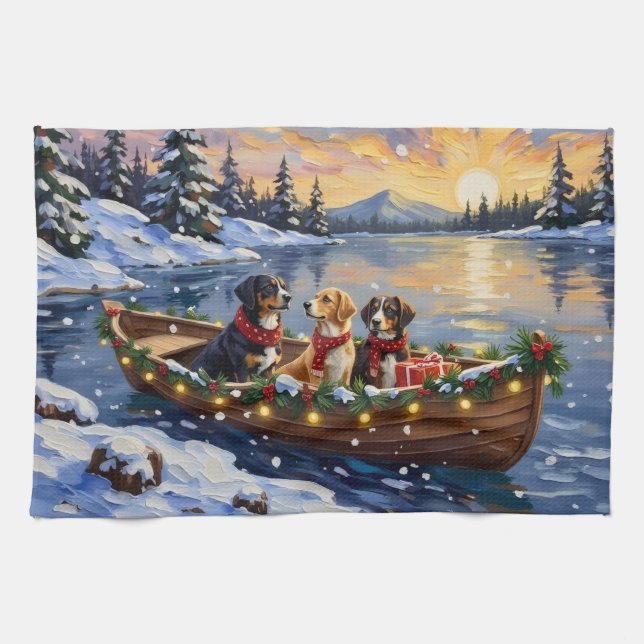 Greater Swiss Mountain Dog Christmas Boat Holiday Tea Towel (Horizontal)