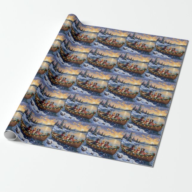 Greater Swiss Mountain Dog Christmas Boat Holiday Wrapping Paper (Unrolled)