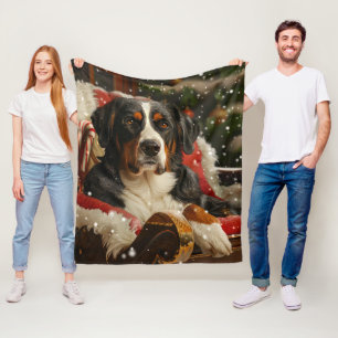 Greater Swiss Mountain Dog Christmas Festive Fleece Blanket