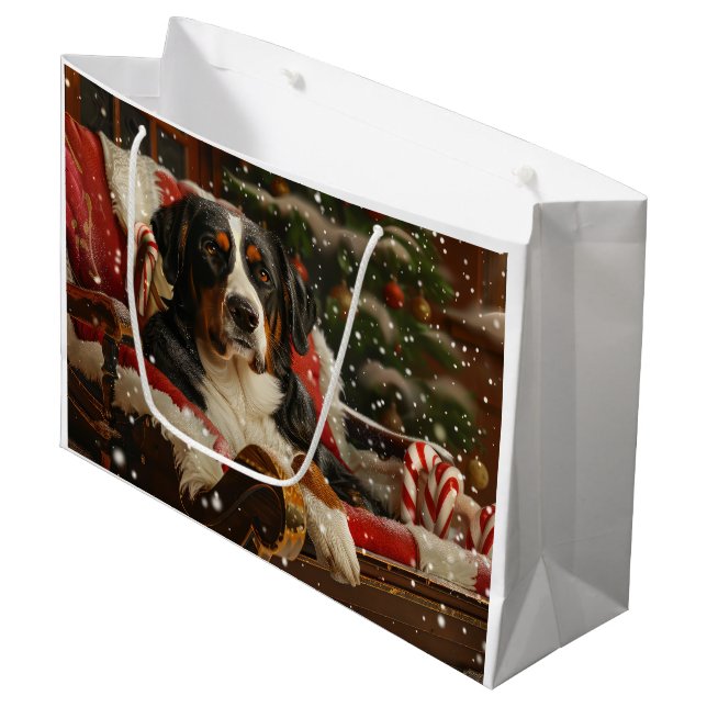 Greater Swiss Mountain Dog Christmas Festive Large Gift Bag (Front Angled)