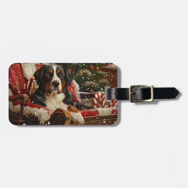 Greater Swiss Mountain Dog Christmas Festive Luggage Tag (Front Horizontal)