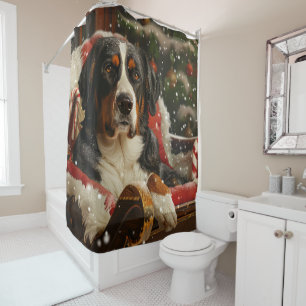 Greater Swiss Mountain Dog Christmas Festive Shower Curtain