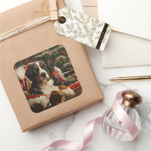 Greater Swiss Mountain Dog Christmas Festive Square Sticker