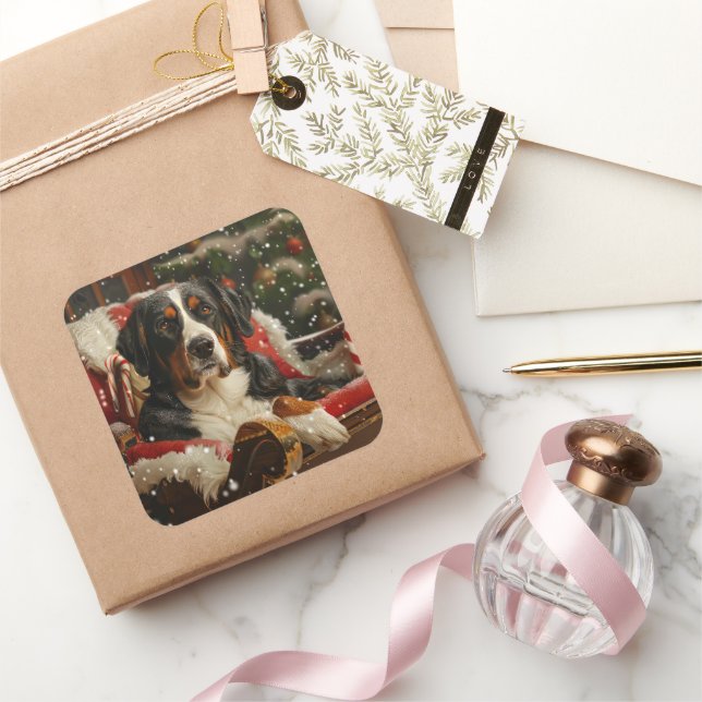 Greater Swiss Mountain Dog Christmas Festive Square Sticker (Gifting)