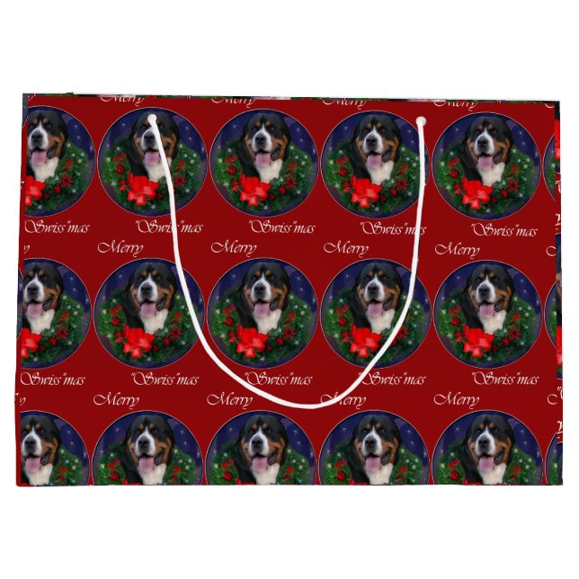 Greater Swiss Mountain Dog Christmas  Large Gift Bag (Back)