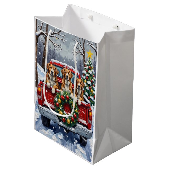 Greater Swiss Mountain Dog Christmas Red Truck Medium Gift Bag (Front Angled)