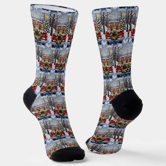 Greater Swiss Mountain Dog Christmas Red Truck Socks (Angled)