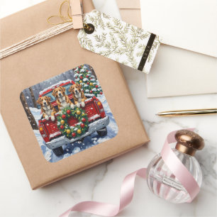 Greater Swiss Mountain Dog Christmas Red Truck Square Sticker