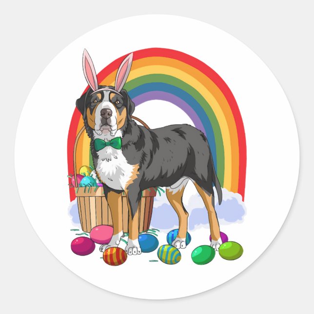Greater Swiss Mountain Dog Easter Eggs Bunny Classic Round Sticker (Front)
