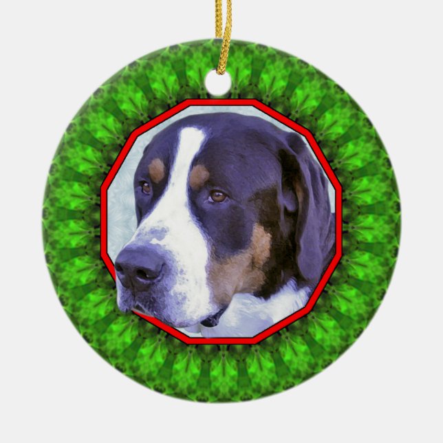 Greater Swiss Mountain Dog Happy Howliday Ceramic Tree Decoration (Front)