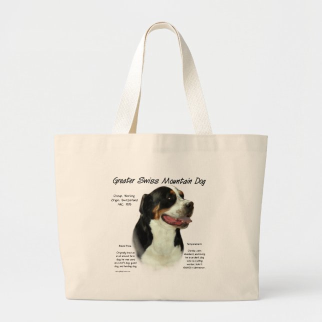 Greater Swiss Mountain Dog History Design Large Tote Bag (Front)