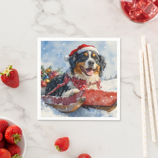 Greater Swiss Mountain Dog in Sledge Christmas Napkin (Insitu)