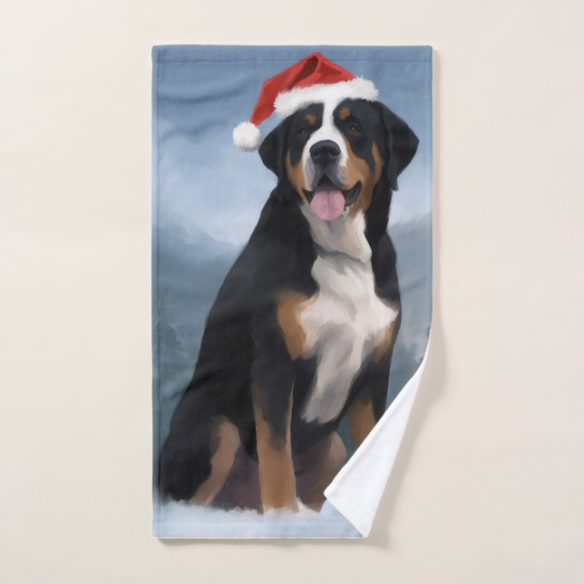 Greater Swiss Mountain Dog in Snow Christmas  Bath Towel Set (Hand Towel)