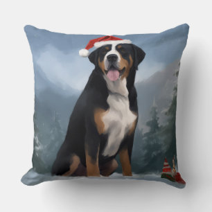 Greater Swiss Mountain Dog in Snow Christmas  Cushion