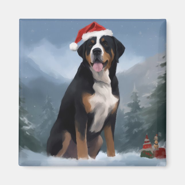 Greater Swiss Mountain Dog in Snow Christmas  Magnet (Front)