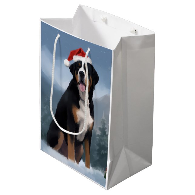 Greater Swiss Mountain Dog in Snow Christmas  Medium Gift Bag (Front Angled)