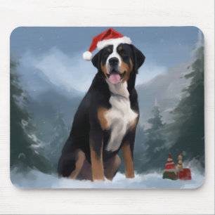 Greater Swiss Mountain Dog in Snow Christmas Mouse Mat