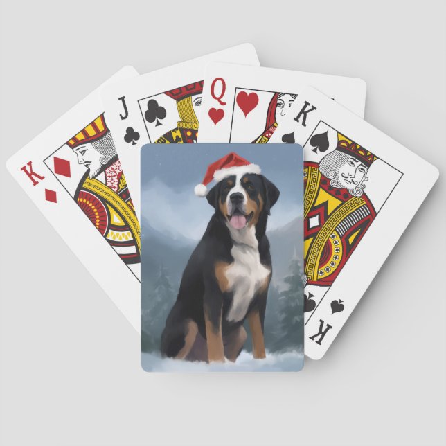 Greater Swiss Mountain Dog in Snow Christmas  Playing Cards (Back)