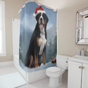 Greater Swiss Mountain Dog in Snow Christmas  Shower Curtain